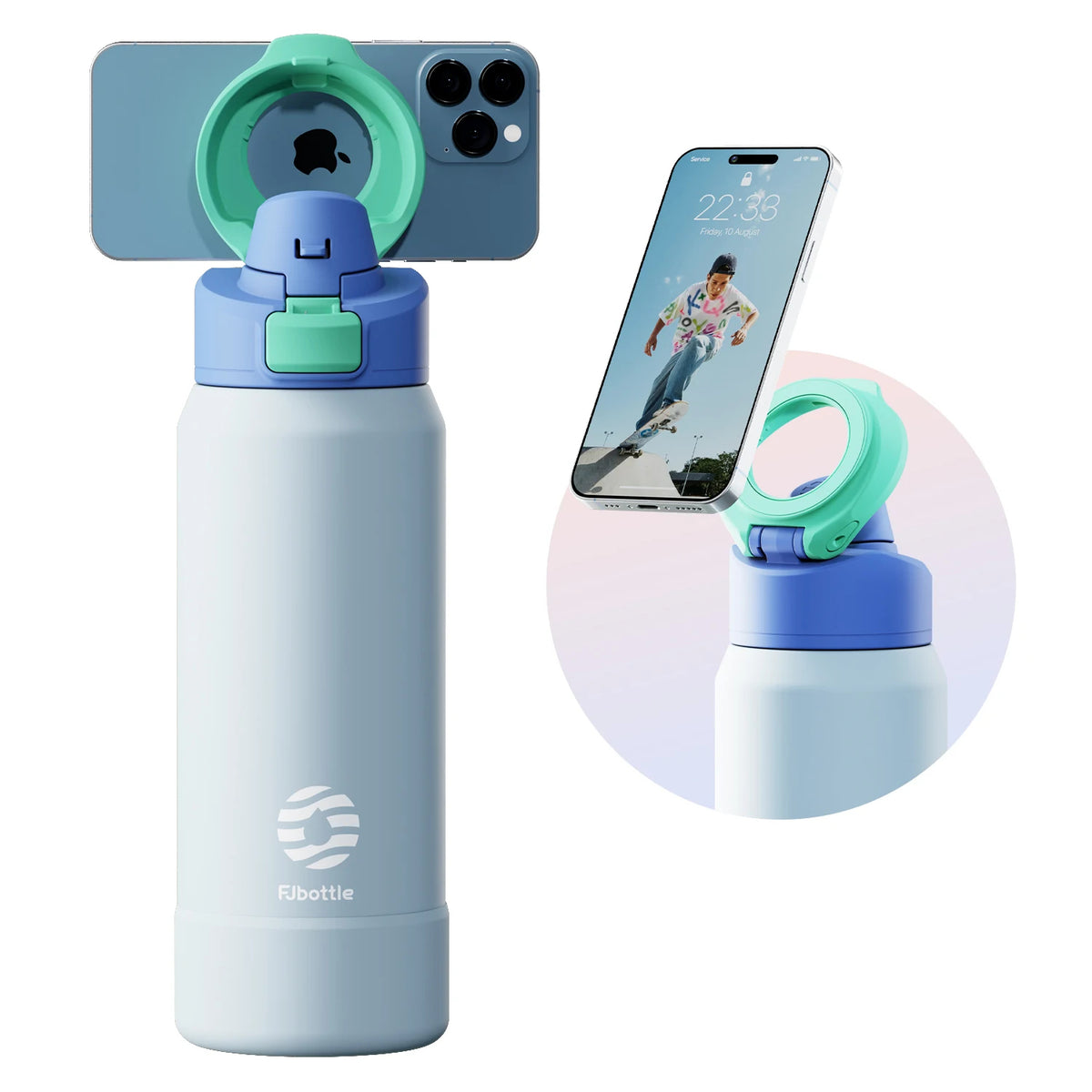 Thermos Stainless Steel Water Bottle with Magnetic Phone Holder